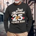 Just Married 25 Years Ago シルバーウェディング 長袖Tシャツ 高齢者への贈り物