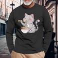 Kawaii Ramen Cat Neko Cute Anime Noodle Lover 長袖Tシャツ 高齢者への贈り物