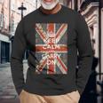 Keep Calm And Carry On Uk Flag 長袖Tシャツ 高齢者への贈り物