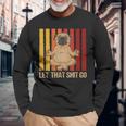 Let Thathit Go パグ ヨガ ヴィンテージデザイン 長袖Tシャツ 高齢者への贈り物
