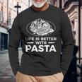 Life Is Better With パスタ スパゲッティ イタリア料理好き 長袖Tシャツ 高齢者への贈り物
