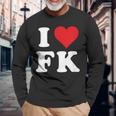 I Love Fk Initials I Heart FK First Last Name F K 長袖Tシャツ 高齢者への贈り物