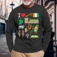 I Love Ireland。手描きアイルランドのランドマーク、旗、地図 長袖Tシャツ 高齢者への贈り物