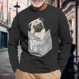 Love Pugs かっこいいポケットパグ ペット 犬 グラフィックデザイン 長袖Tシャツ 高齢者への贈り物
