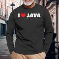I Love ハート Java 長袖Tシャツ 高齢者への贈り物