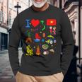 I Loveietnam手描き ベトナムのランドマーク、旗、地図 長袖Tシャツ 高齢者への贈り物