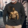 Muscle Man Bodybuilder Gay Daddy Classic Oil Paintingtyle 長袖Tシャツ 高齢者への贈り物