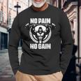 No Pain No Gain ウェイトリフティング ワークアウト ジム 引用 ジム フィットネス 長袖Tシャツ 高齢者への贈り物