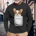 Papillon パピヨン 子犬 ポケットの中の犬 長袖Tシャツ 高齢者への贈り物