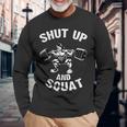 Shut Up Andquat スローガン ボディビルダー ベンチプレス 長袖Tシャツ 高齢者への贈り物