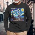 Starry Night Renditionincentan Gogh Astronaut 長袖Tシャツ 高齢者への贈り物