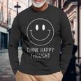 Think Happy Thoughtmile Face モチベーションを高める引用句 スマイル 長袖Tシャツ 高齢者への贈り物