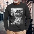 Ufoエイリアンと面白い猫の自撮り。 長袖Tシャツ 高齢者への贈り物