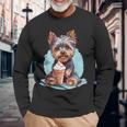 Yorkie Dog アニメ アイスクリームを食べる 夏 かわいい 長袖Tシャツ 高齢者への贈り物