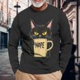 おかしな猫 コーヒーマグと黒猫 Nope 長袖Tシャツ 高齢者への贈り物