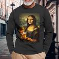 おもしろビールモナリザ絵画アートママパパ。 長袖Tシャツ 高齢者への贈り物