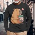 かわいい カピバラ ドリンク バブルティー カワイイ Capy Lover キッズ ガールズ 長袖Tシャツ 高齢者への贈り物