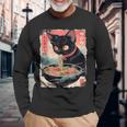 かわいい 黒猫 ラブ ラーメン カワイイ ねこ アニメ 日本語 長袖Tシャツ 高齢者への贈り物