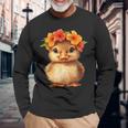 かわいいアヒルの子と花冠 長袖Tシャツ 高齢者への贈り物