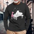 かわいいアルパカ弾き ピアノ音符記号 ミュージシャンアート 長袖Tシャツ 高齢者への贈り物