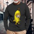 かわいいバナナ猫 ハッピーバナナキャットミーム キティ 猫好きミーム 長袖Tシャツ 高齢者への贈り物