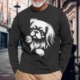 かわいいペキニーズのぞき見犬のグラフィック デザイン 長袖Tシャツ 高齢者への贈り物