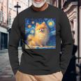 かわいいポメラニアン犬 星月夜 ヴィンセント・ヴァン・ゴッホ絵画 長袖Tシャツ 高齢者への贈り物