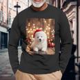 かわいい子犬の動物のクリスマス–サモエド犬のグラフィック 長袖Tシャツ 高齢者への贈り物