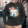 かわいい歯と花iキッズ歯 長袖Tシャツ 高齢者への贈り物