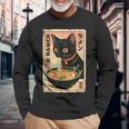かわいい猫とラーメン麺 日本のアニメ漫画 長袖Tシャツ 高齢者への贈り物