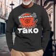 たこ たこ焼き 蛸 Tako タコ イラスト おもしろ かわいい 簡単 かっこいい 剥がれ風 デザイン 長袖Tシャツ 高齢者への贈り物