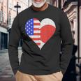 アメリカ日本国旗ハート 長袖Tシャツ 高齢者への贈り物