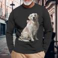 イングリッシュクリーム ゴールデンレトリバー 子犬 ピンク リボン クリーン ガール 長袖Tシャツ 高齢者への贈り物