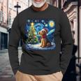 エアデール・テリア 星降る夜 クリスマス ゴッホ 犬の休日 長袖Tシャツ 高齢者への贈り物