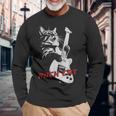 エレキギターを弾くロックキャット 面白い猫ニャーパロディショー 長袖Tシャツ 高齢者への贈り物