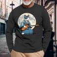 エレキギターを弾く日本猫 着物&猫ギター 長袖Tシャツ 高齢者への贈り物