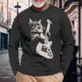 エレキギターを弾く猫 面白い猫ロッカー ロックショーで 長袖Tシャツ 高齢者への贈り物