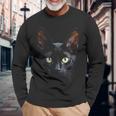 オリエンタル ショートヘア 猫 リアルなフェイスアート ブラック 長袖Tシャツ 高齢者への贈り物