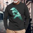 オーディンブラックカラスギフトバイキングレイヴンシルエット 長袖Tシャツ 高齢者への贈り物