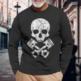 オートバイのホットロッドスカルとクロスボーンピストン 長袖Tシャツ 高齢者への贈り物