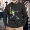 カエルの野球、カエルの野球、カエルの野球選手 長袖Tシャツ 高齢者への贈り物