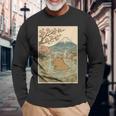 カピバラ 桜と温泉のカワイイアート 長袖Tシャツ 高齢者への贈り物