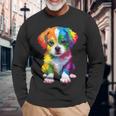 カラフルなかわいい子犬 愛らしい犬 長袖Tシャツ 高齢者への贈り物
