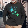 カラフルなグリーンブルーの星、星柄デザイン。 長袖Tシャツ 高齢者への贈り物