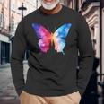 カラフルなシルエット抽象的な水彩蝶 長袖Tシャツ 高齢者への贈り物