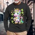 キュート レプリコーン ユニコーン シャムロック 聖パトリックデー ガールズ キッズ 長袖Tシャツ 高齢者への贈り物