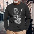 ギターを弾くハバニーズ犬 ロックミュージック 犬好き 長袖Tシャツ 高齢者への贈り物