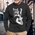 ギターを弾くロック猫 面白いギター猫 長袖Tシャツ 高齢者への贈り物