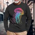 クラゲ カラフル ファンタジー 動物 アート グラフィック クラゲ 長袖Tシャツ 高齢者への贈り物