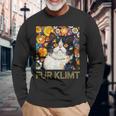 クリムト絵画の猫、猫好き、エキゾチックショートヘア、アーティスト 長袖Tシャツ 高齢者への贈り物